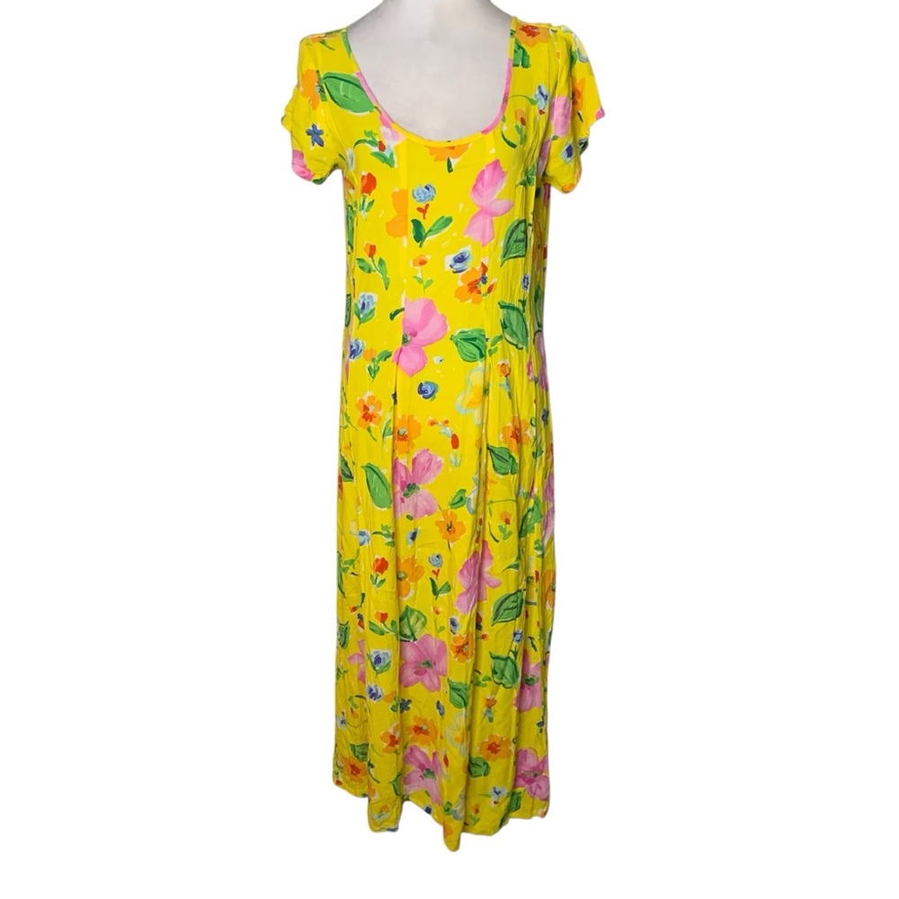 Jams World Yellow Floral Maxi Dress with Pink & Green Accents
